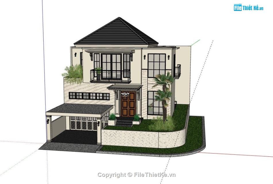 Biệt thự 2 tầng,model su biệt thự 2 tầng,file sketchup biệt thự 2 tầng