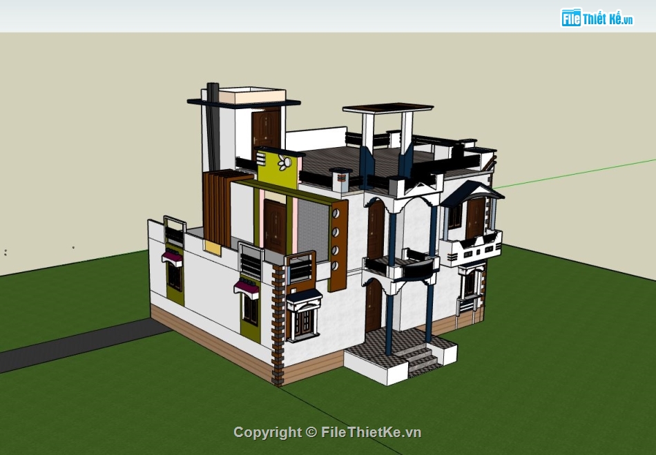 biệt thự 2 tầng,sketchup biệt thự,phối cảnh biệt thự