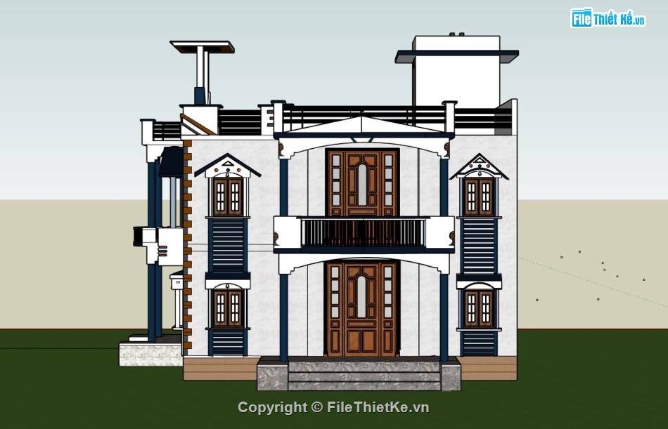 biệt thự 2 tầng,sketchup biệt thự,phối cảnh biệt thự