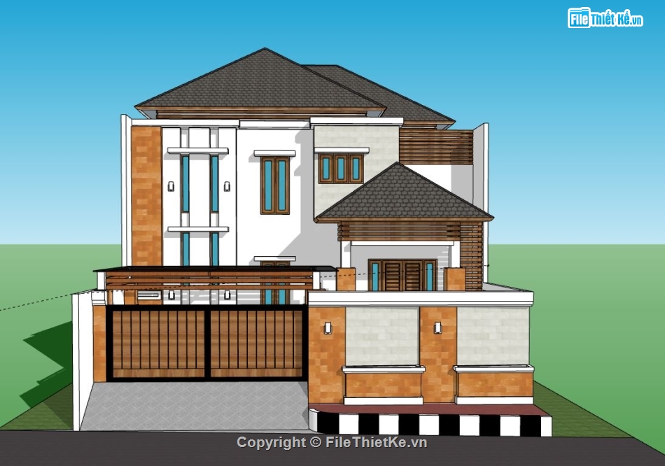 Biệt thự 2 tầng,model su biệt thự 2 tầng,file sketchup biệt thự 2 tầng