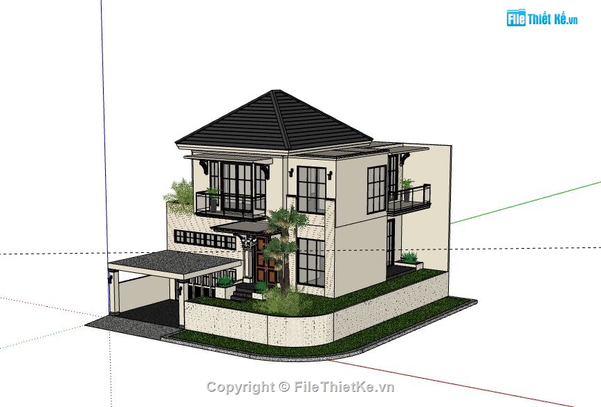 Biệt thự 3 tầng,biệt thự 3 tầng file su,sketchup biệt thự 3 tầng