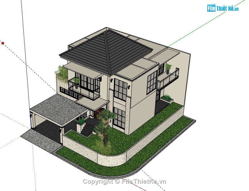 Biệt thự 3 tầng,biệt thự 3 tầng file su,sketchup biệt thự 3 tầng