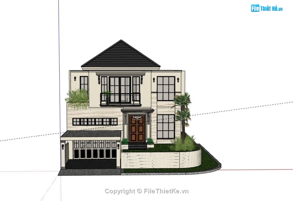 Biệt thự 3 tầng,biệt thự 3 tầng file su,sketchup biệt thự 3 tầng