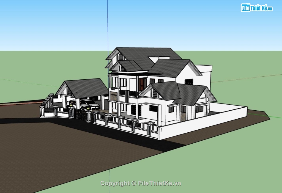 biệt thự 2 tầng,file su biệt thự 2 tầng,phối cảnh biệt thự 2 tầng,file sketchup biệt thự 2 tầng