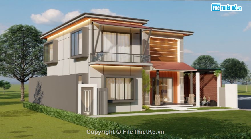 Biệt thự 2 tầng,file su biệt thự 2 tầng,sketchup biệt thự 2 tầng