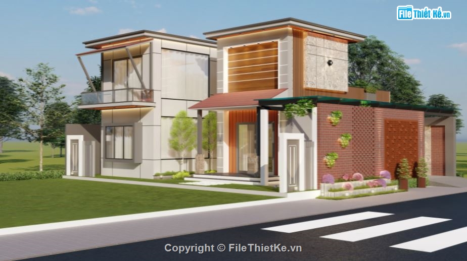 Biệt thự 2 tầng,file su biệt thự 2 tầng,sketchup biệt thự 2 tầng