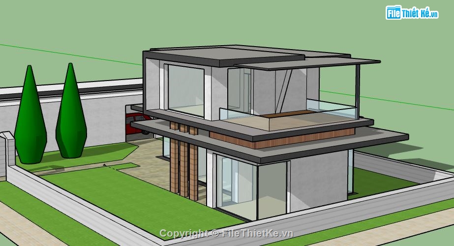 Biệt thự 2 tầng,model su biệt thự 2 tầng,biệt thự 2 tầng file su,sketchup biệt thự 2 tầng