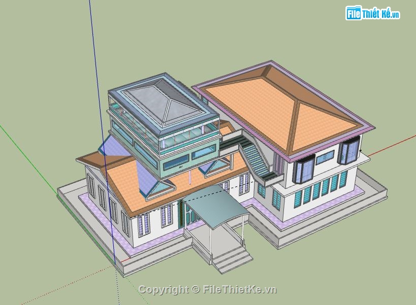 Biệt thự 2 tầng,model su biệt thự 2 tầng,file sketchup biệt thự 2 tầng