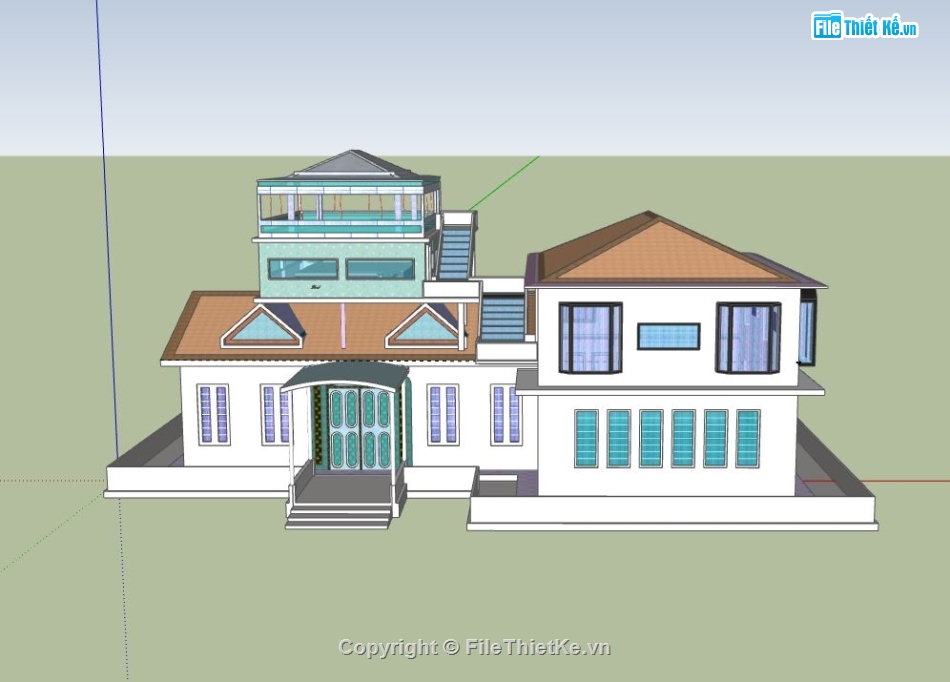 Biệt thự 2 tầng,model su biệt thự 2 tầng,file sketchup biệt thự 2 tầng