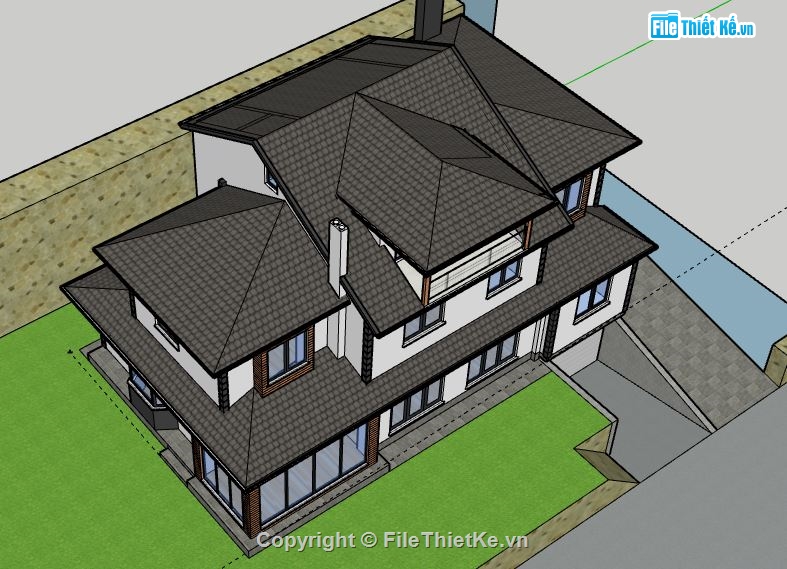 Biệt thự 2 tầng,model su biệt thự 2 tầng,sketchup biệt thự 2 tầng