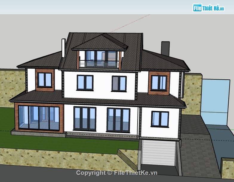 Biệt thự 2 tầng,model su biệt thự 2 tầng,sketchup biệt thự 2 tầng