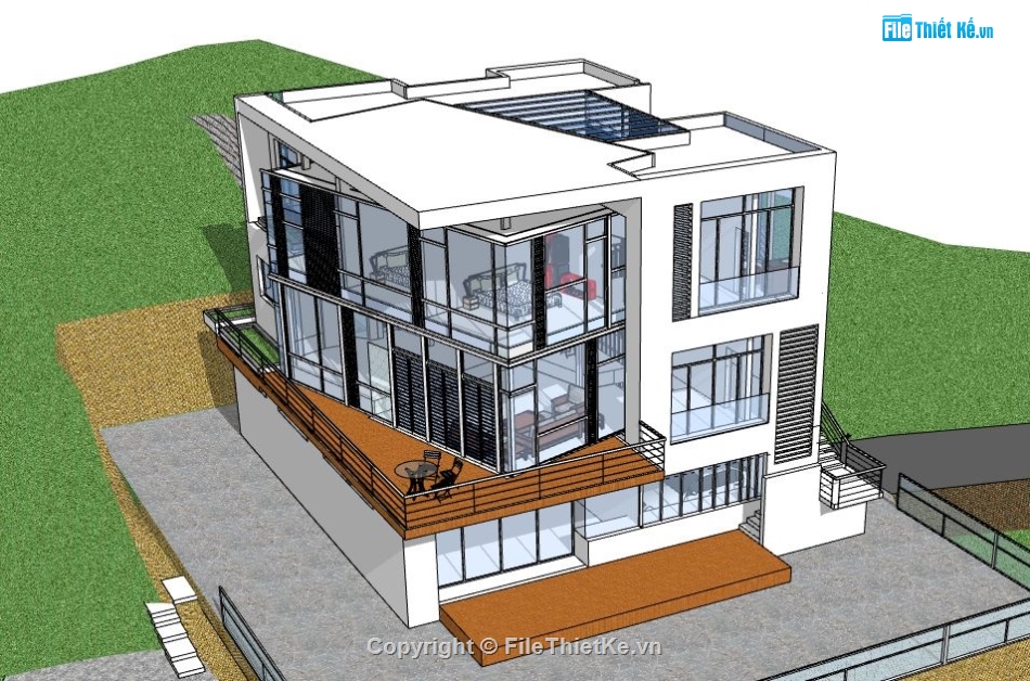 Biệt thự 2 tầng,Model su biệt thự 2 tầng,file sketchup biệt thự 2 tầng