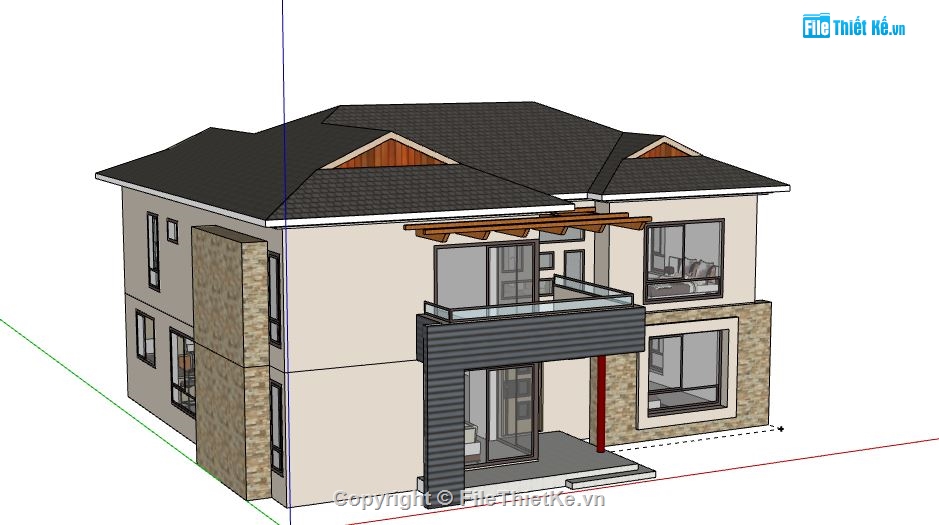 Biệt thự  2 tầng,model su biệt thự 2 tầng,mẫu biệt thự 2 tầng sketchup,file sketchup biệt thự 2 tầng