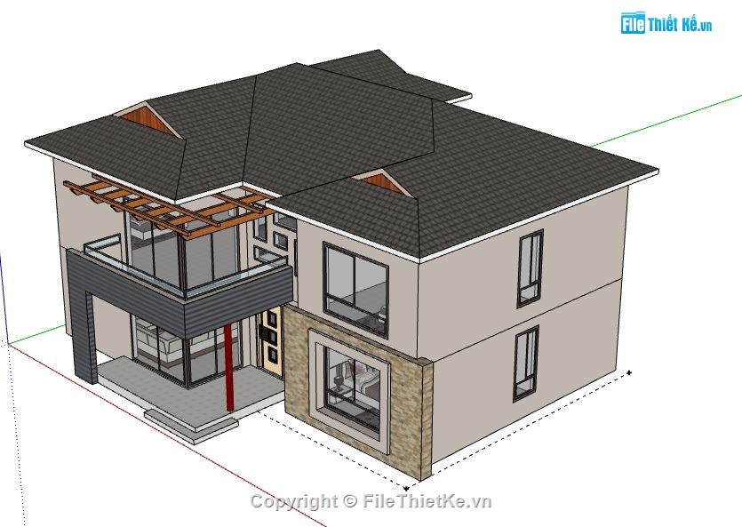 Biệt thự  2 tầng,model su biệt thự 2 tầng,mẫu biệt thự 2 tầng sketchup,file sketchup biệt thự 2 tầng