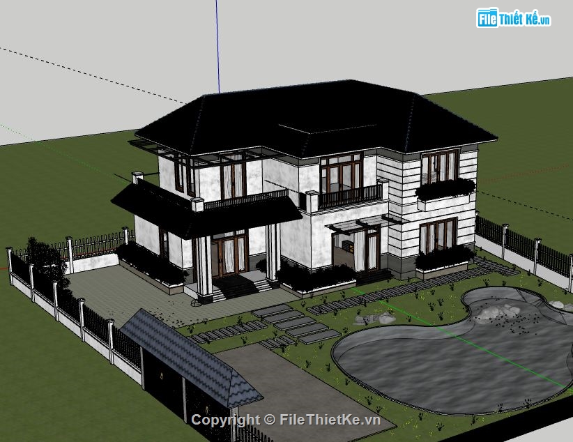 Biệt thự 2 tầng,Model su biệt thự 2 tầng,sketchup biệt thự 2 tầng