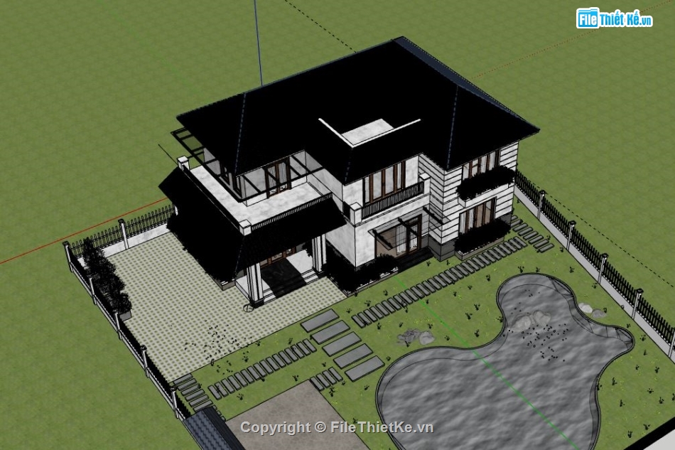 Biệt thự 2 tầng,Model su biệt thự 2 tầng,sketchup biệt thự 2 tầng