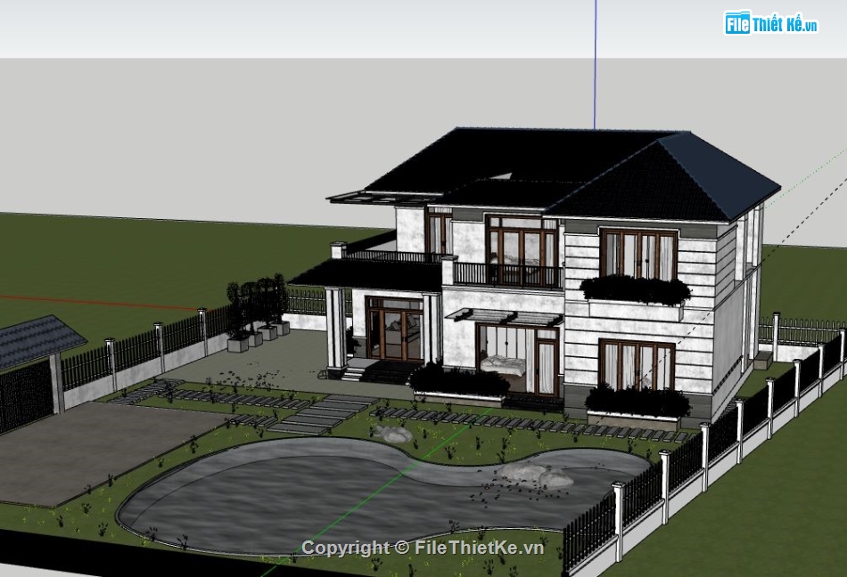 Biệt thự 2 tầng,Model su biệt thự 2 tầng,sketchup biệt thự 2 tầng