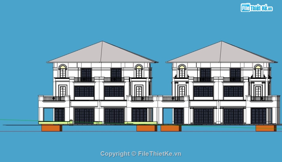 Biệt thự 2 tầng,model su biệt thự 2 tầng,mẫu biệt thự 2 tầng sketchup