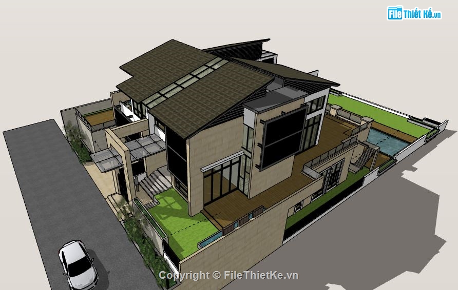 Biệt thự 2 tầng,model su biệt thự 2 tầng,mẫu biệt thự 2 tầng sketchup,biệt thự 2 tầng file su,sketchup biệt thự 2 tầng