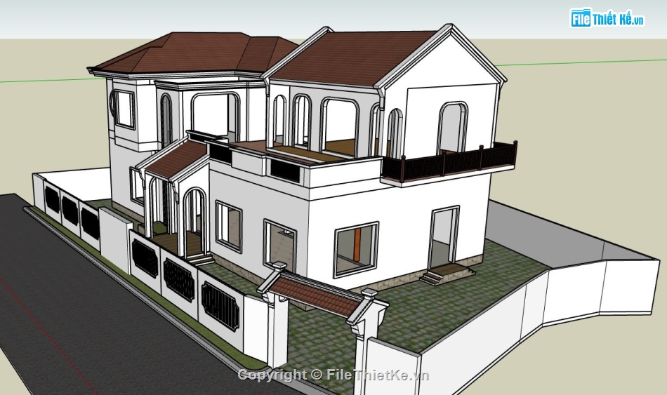 Biệt thự  2 tầng,model su biệt thự,file sketchup biệt thự