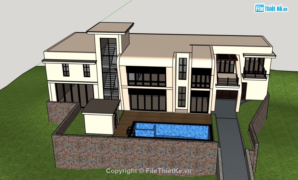 biệt thự 2 tầng,biệt thự hiện đại,mẫu biệt thự sketchup,biệt thự su