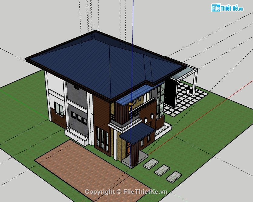 Biệt thự 2 tầng,Model su biệt thự 2 tầng,sketchup biệt thự 2 tầng