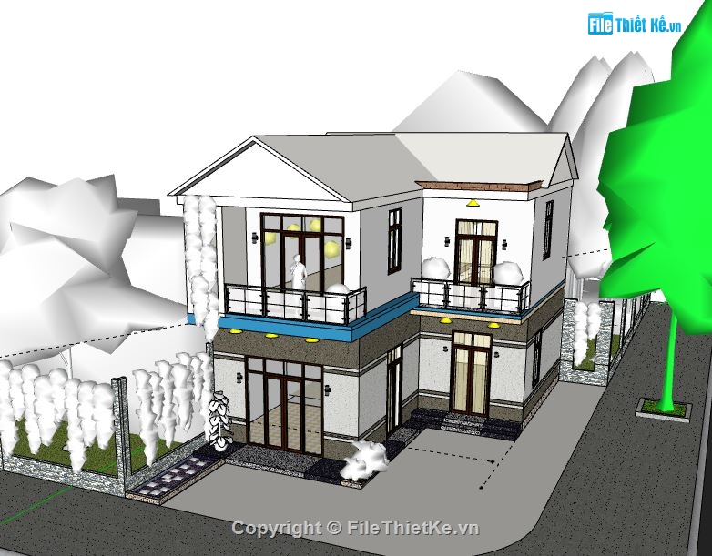 Biệt thự 2 tầng,model su biệt thự 2 tầng,file sketchup biệt thự 2 tầng