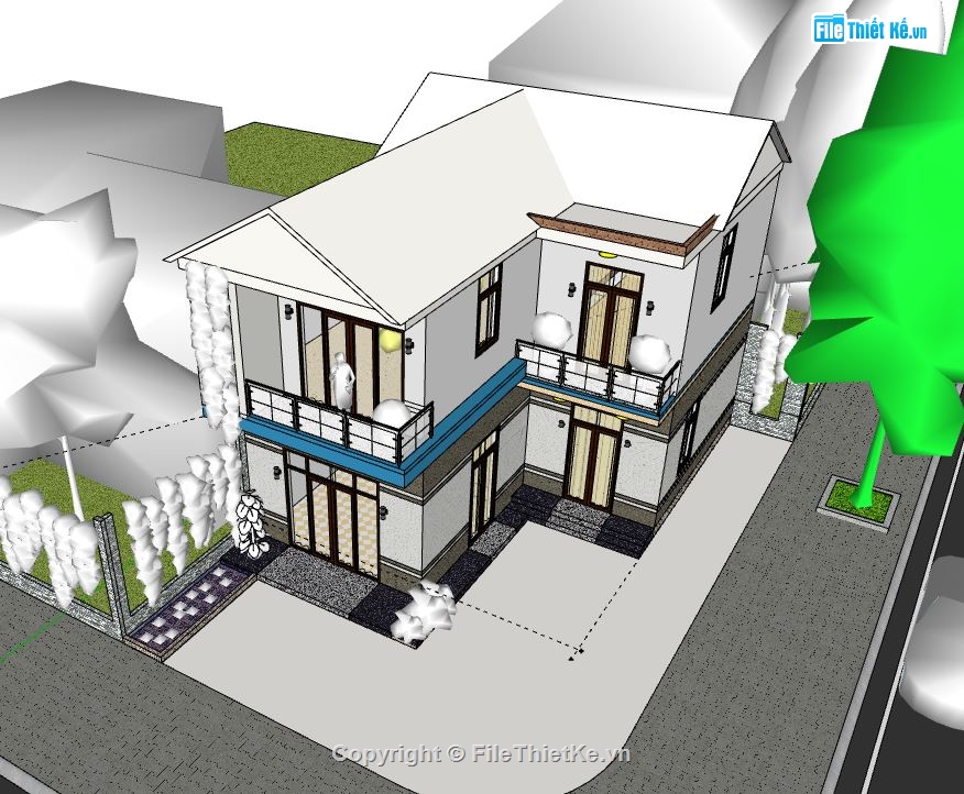 Biệt thự 2 tầng,model su biệt thự 2 tầng,file sketchup biệt thự 2 tầng