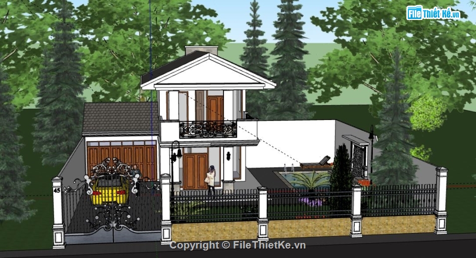 Biệt thự 2 tầng,model su biệt thự 2 tầng,biệt thự 2 tầng file su,file sketchup biệt thự 2 tầng