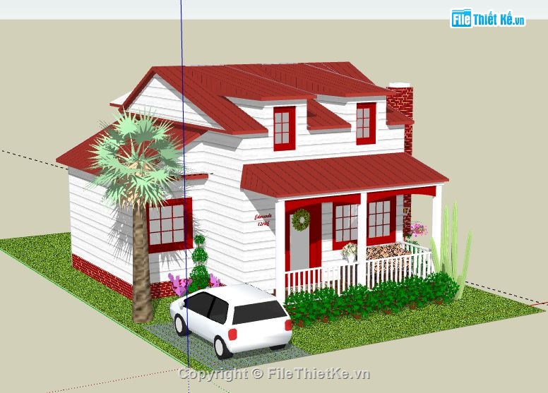 Biệt thự 2 tầng,model su biệt thự 2 tầng,biệt thự 2 tầng file su,file sketchup biệt thự 2 tầng