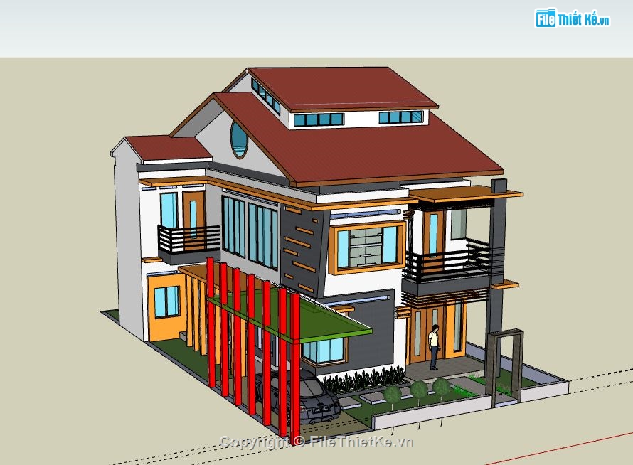 Biệt thự 2 tầng,model su biệt thự 2 tầng,biệt thự 2 tầng sketchup,file sketchup biệt thự 2 tầng