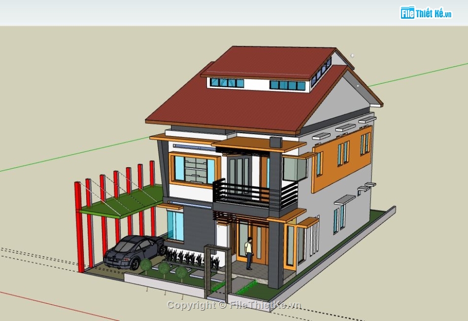 Biệt thự 2 tầng,model su biệt thự 2 tầng,biệt thự 2 tầng sketchup,file sketchup biệt thự 2 tầng