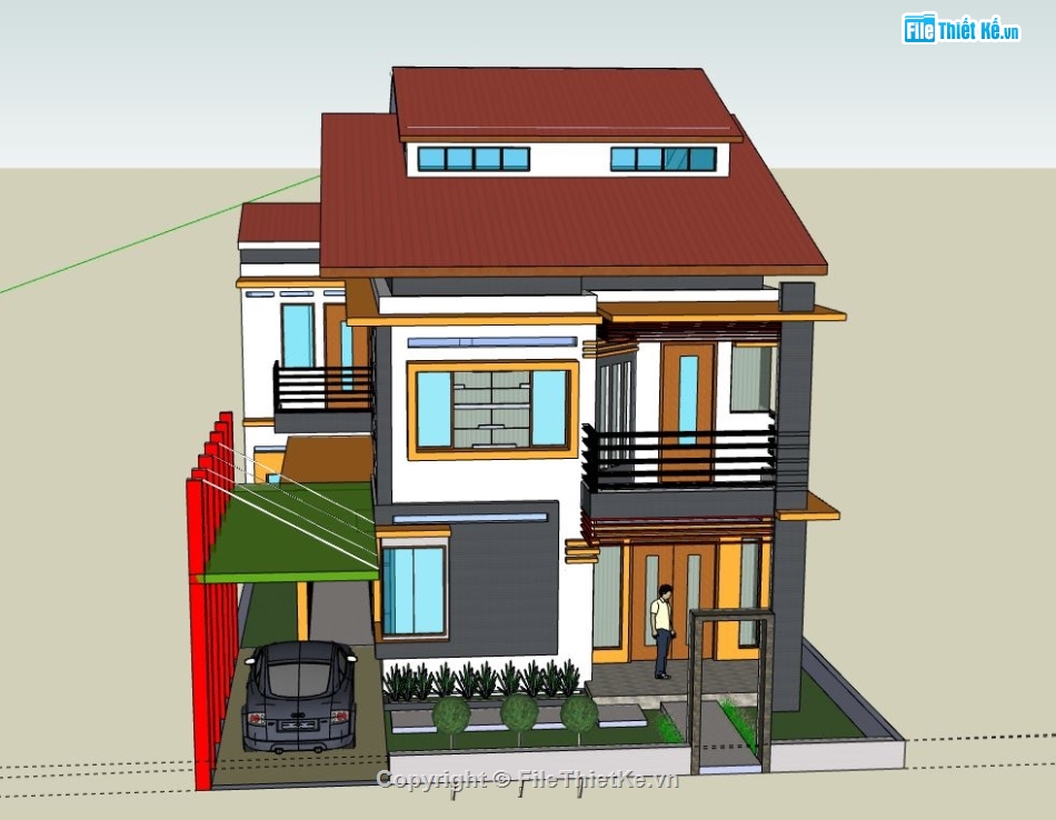 Biệt thự 2 tầng,model su biệt thự 2 tầng,biệt thự 2 tầng sketchup,file sketchup biệt thự 2 tầng