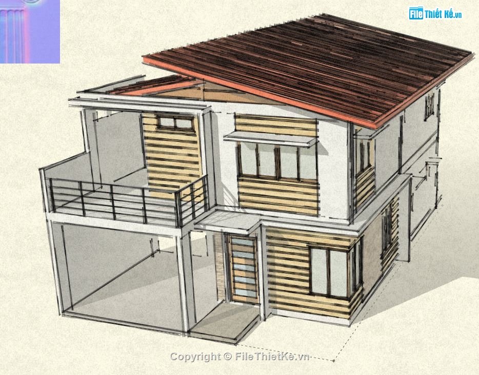 Biệt thự 2 tầng,model su biệt thự 2 tầng,mẫu biệt thự 2 tầng sketchup,file sketchup biệt thự 2 tầng