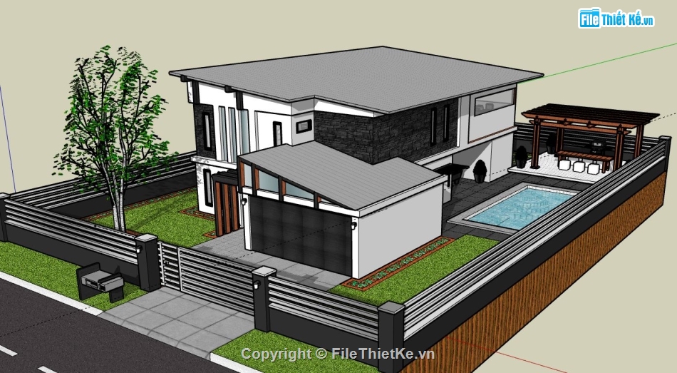 Biệt thự 2 tầng,model su biệt thự 2 tầng,biệt thự 2 tầng file sketchup