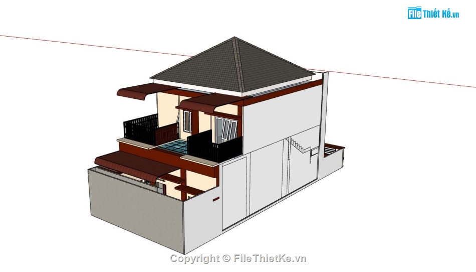 biệt thự 2 tầng,sketchup biệt thự,biệt thự hiện đại