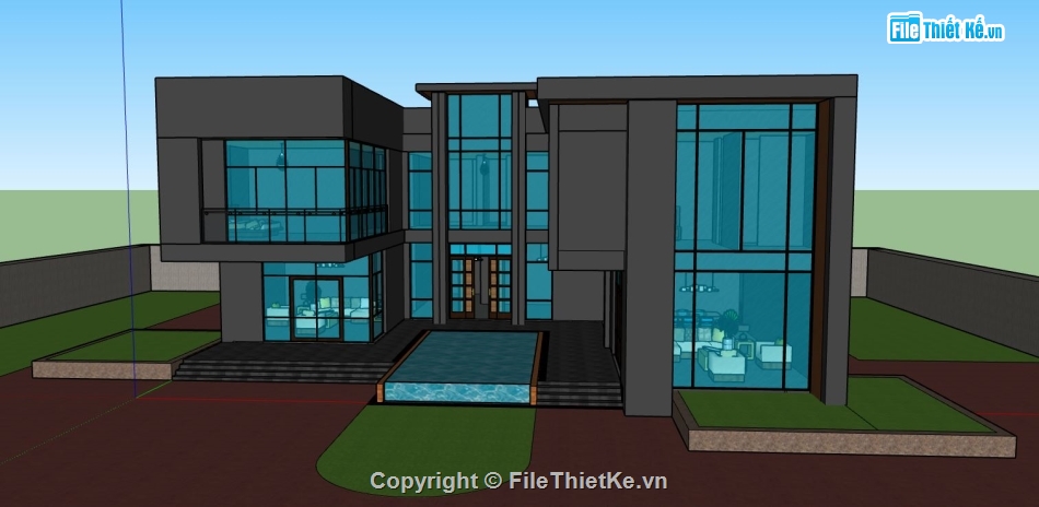 file su biệt thự,file sketchup biệt thự,model biệt thự 2 tầng