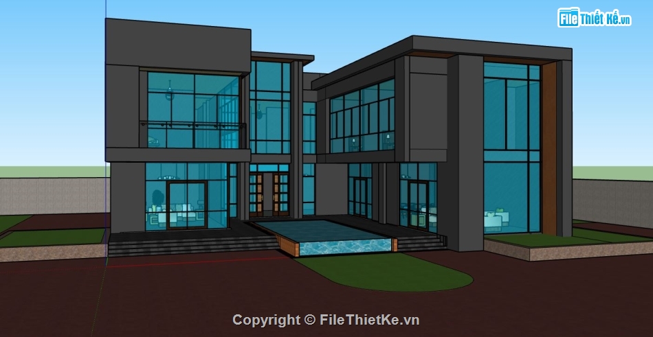 file su biệt thự,file sketchup biệt thự,model biệt thự 2 tầng