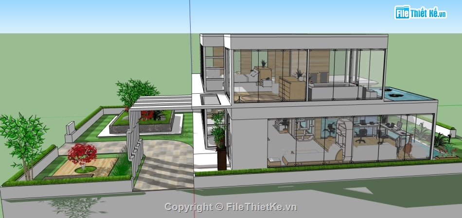 file su biệt thự,model su biệt thự,sketchup biệt thự