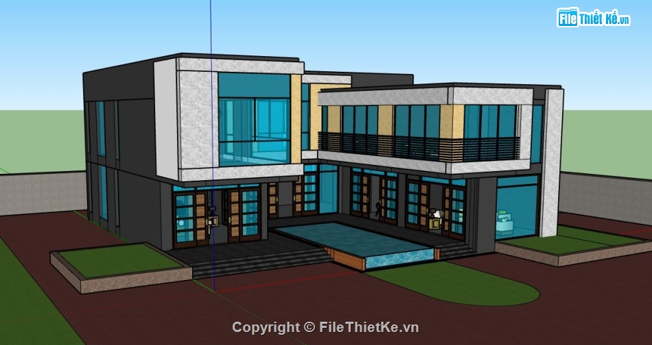 Biệt thự 2 tầng file su,file su biệt thự,sketchup biệt thự