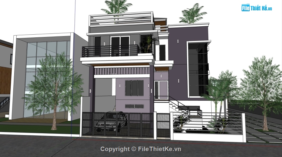 Biệt thự 2 tầng hiện đại,model su biêt thự 2 tầng,sketchup biệt thự