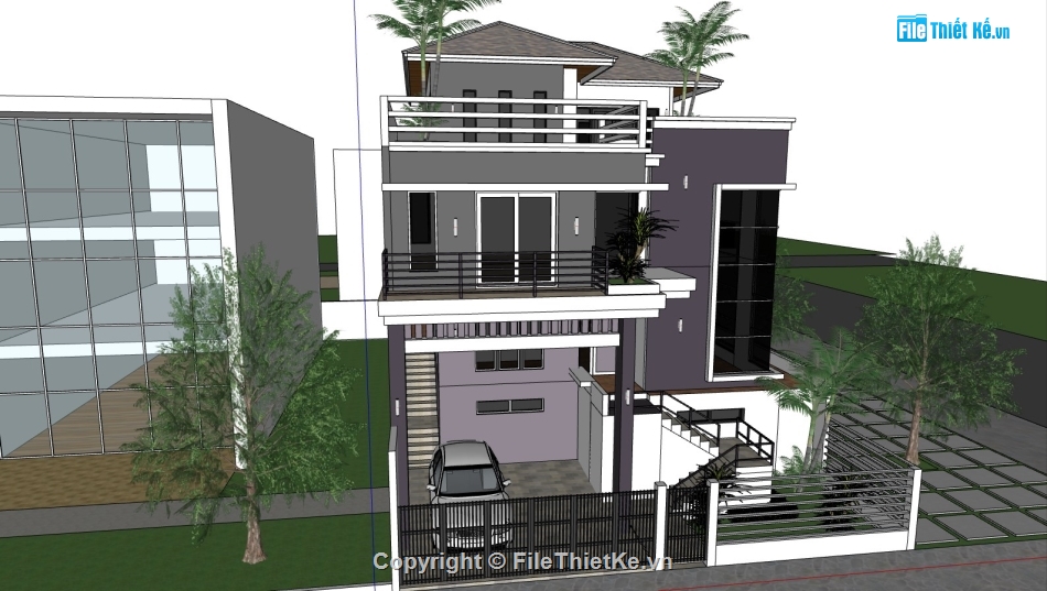 Biệt thự 2 tầng hiện đại,model su biêt thự 2 tầng,sketchup biệt thự