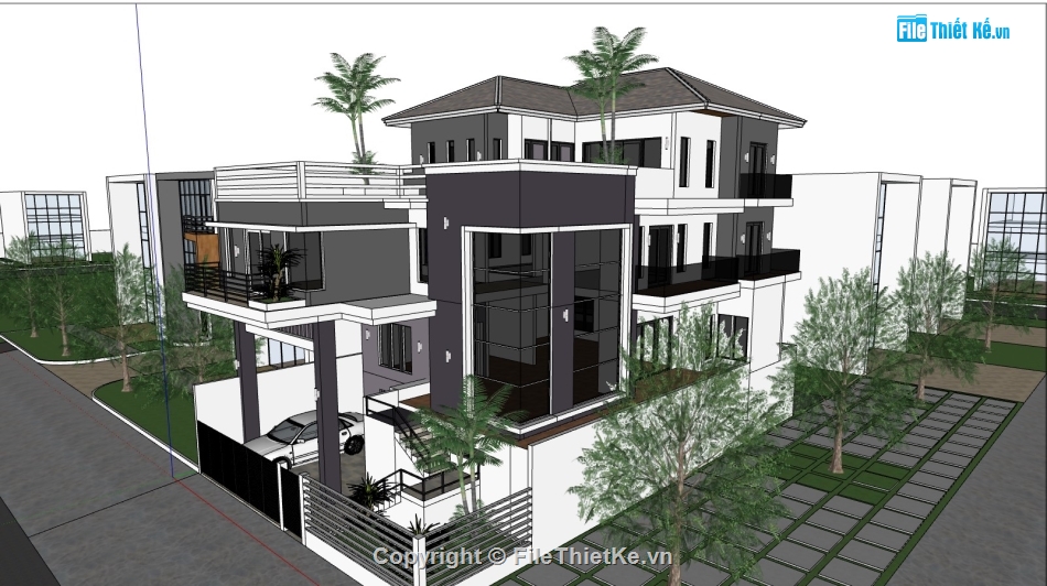 Biệt thự 2 tầng hiện đại,model su biêt thự 2 tầng,sketchup biệt thự