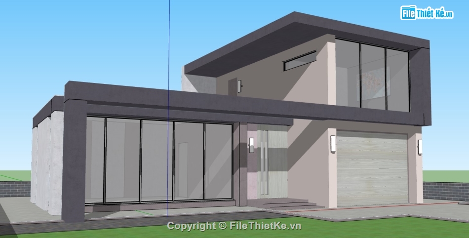 biệt thự hiện đại,biệt thự sketchup,biệt thự 2 tầng