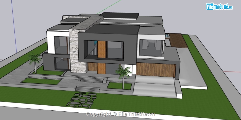 Biệt thự  2 tầng,model su biệt thự 2 tầng,sketchup biệt thự 2 tầng