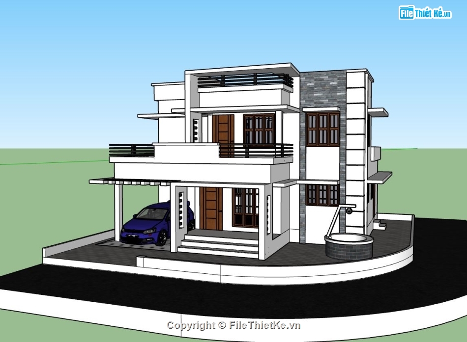 biệt thự mái bằng hiện đại,mẫu biệt thự mái bằng,sketchup biệt thự mái bằng,mẫu biệt thự sketchup