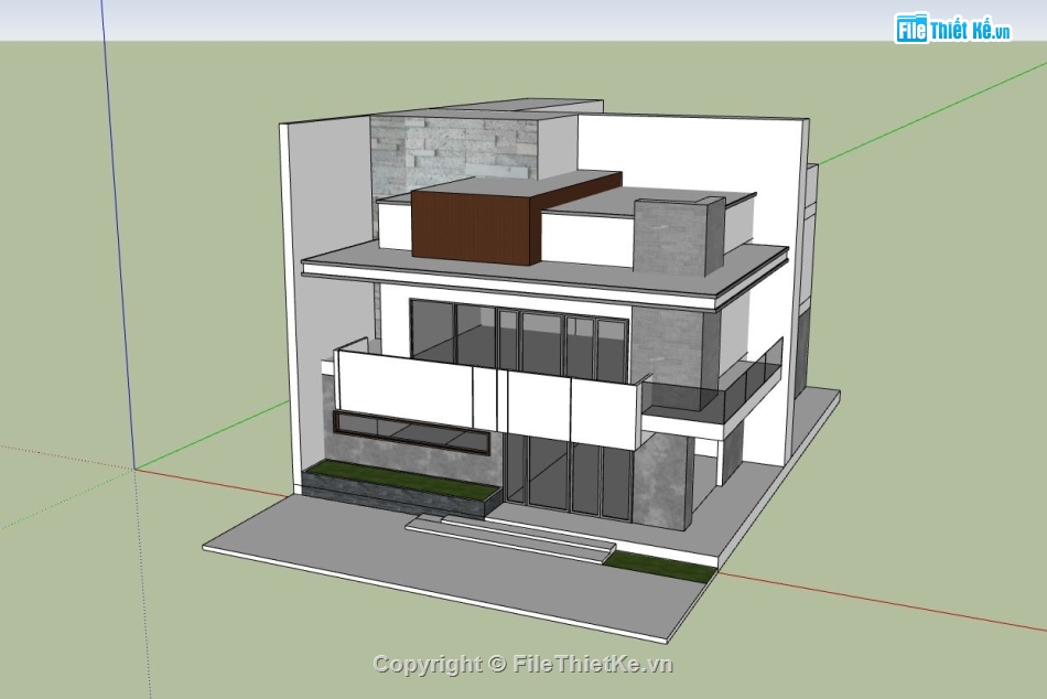 Biệt thự 2 tầng mái bằng,sketchup biệt thự,phối cảnh biệt thự