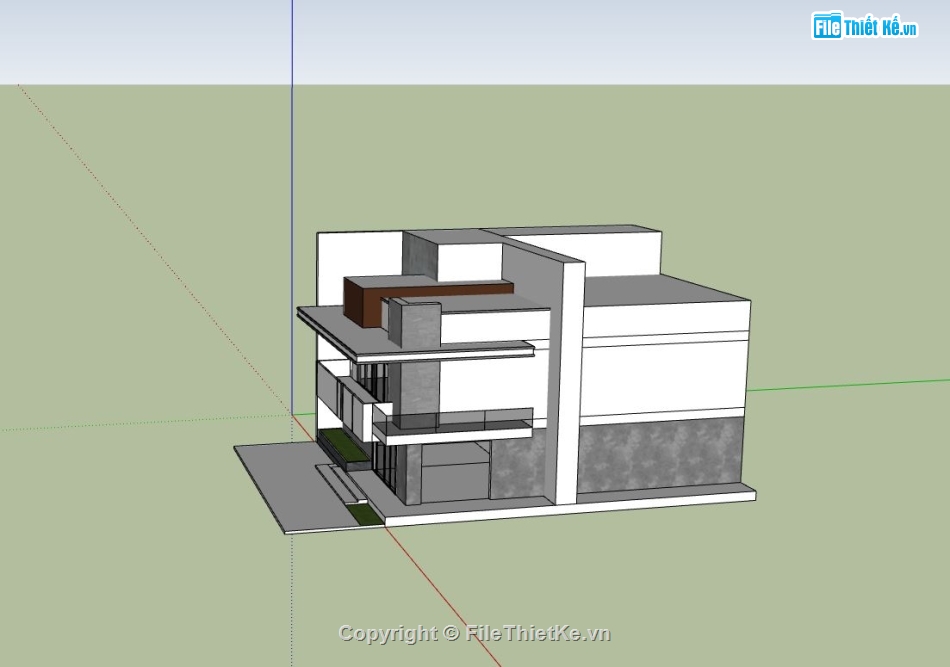 Biệt thự 2 tầng mái bằng,sketchup biệt thự,phối cảnh biệt thự