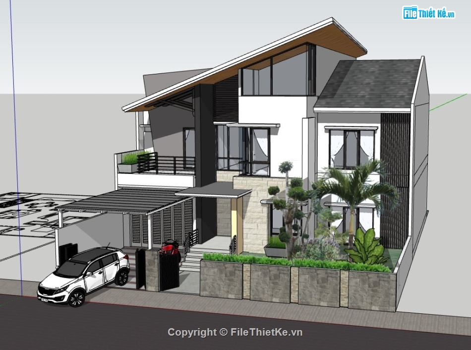 biệt thự 2 tầng,su biệt thự 2 tầng,sketchup biệt thự 2 tầng