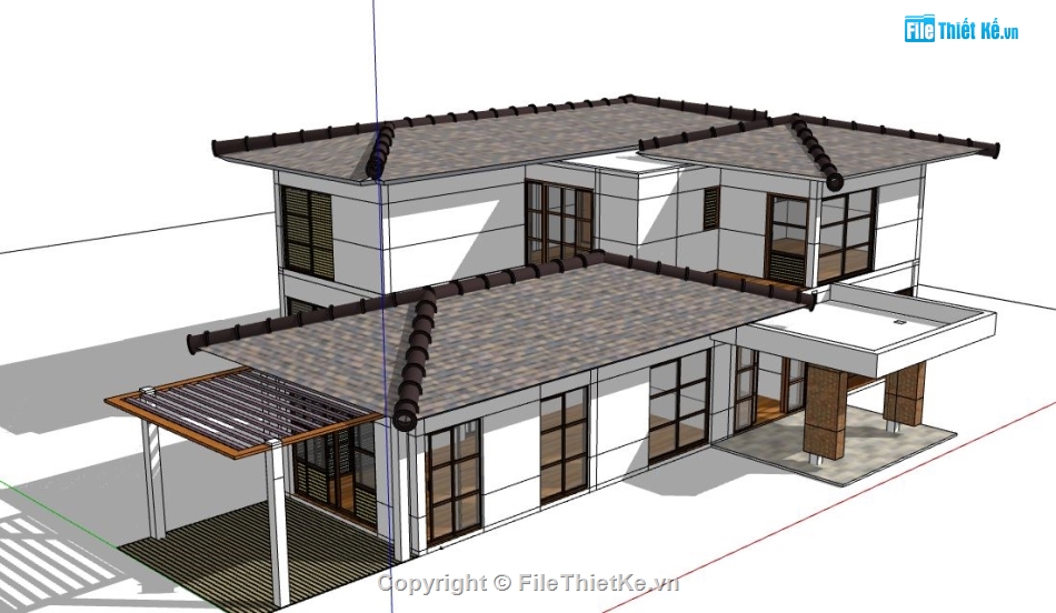 Biệt thự 2 tầng mái nhật,Biệt thự  2 tầng,model su biệt thự 2 tầng,biệt thự 2 tầng file sketchup,sketchup biệt thự 2 tầng